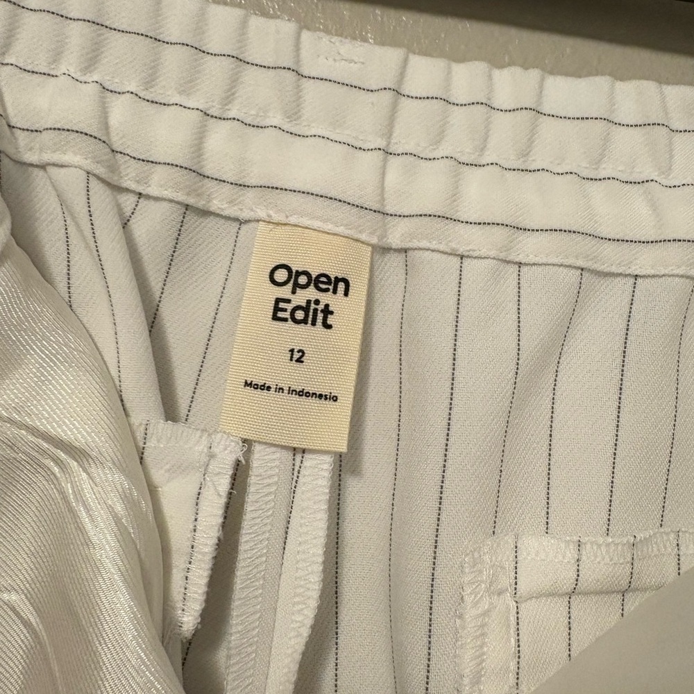 Open Edit White Pinstripe Wide-Leg Pants Size 12 - Picture 4 of 4